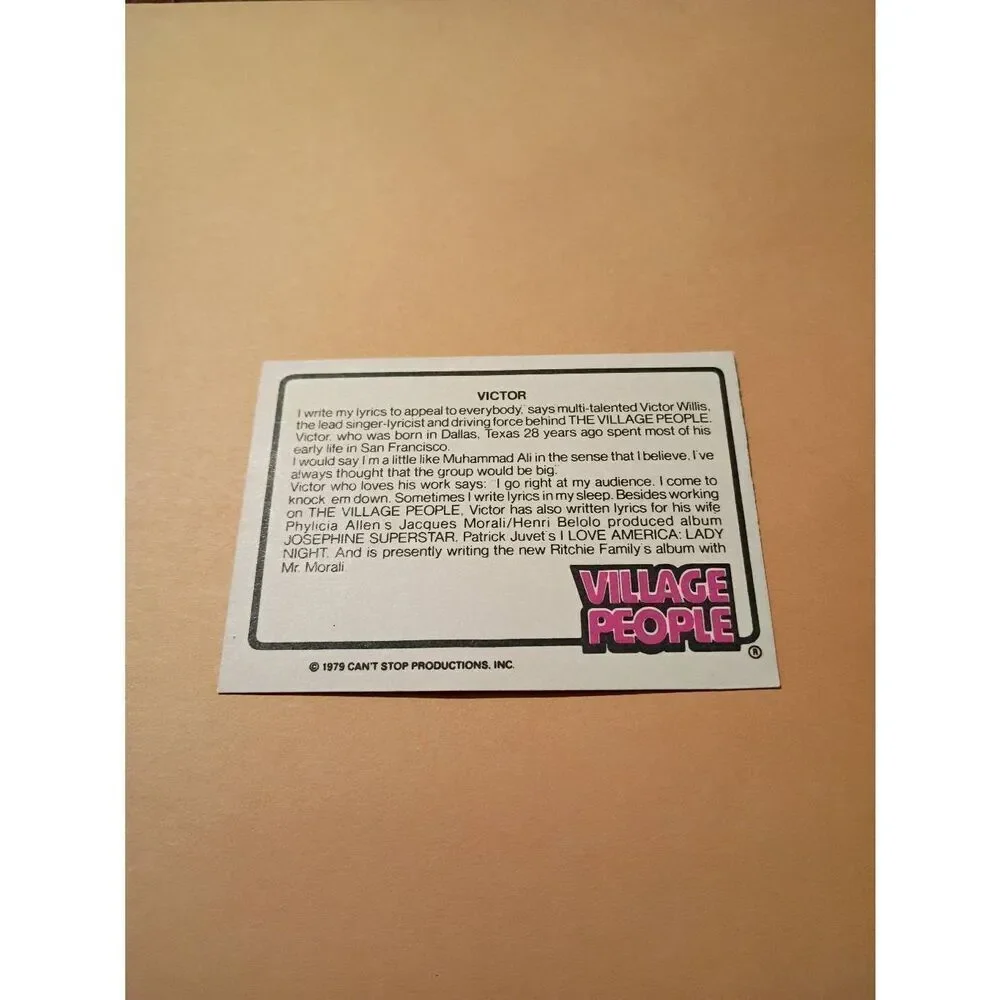 Vintage 1979 Village People Trading Card #7 Disco Era Vintage Music Collectible